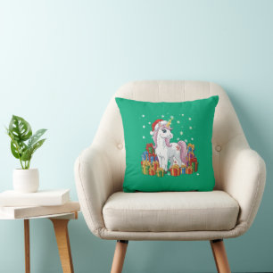 Coussin Joli licorne magique de Noël avec chapeau de Père