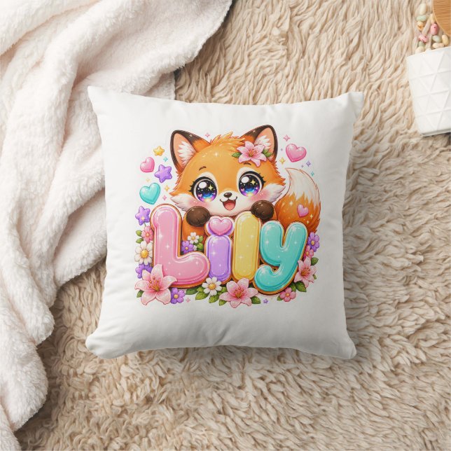 Coussin Joli Lily Fox Kawaii Nom Fleur pastel Rose Bois (Couverture)