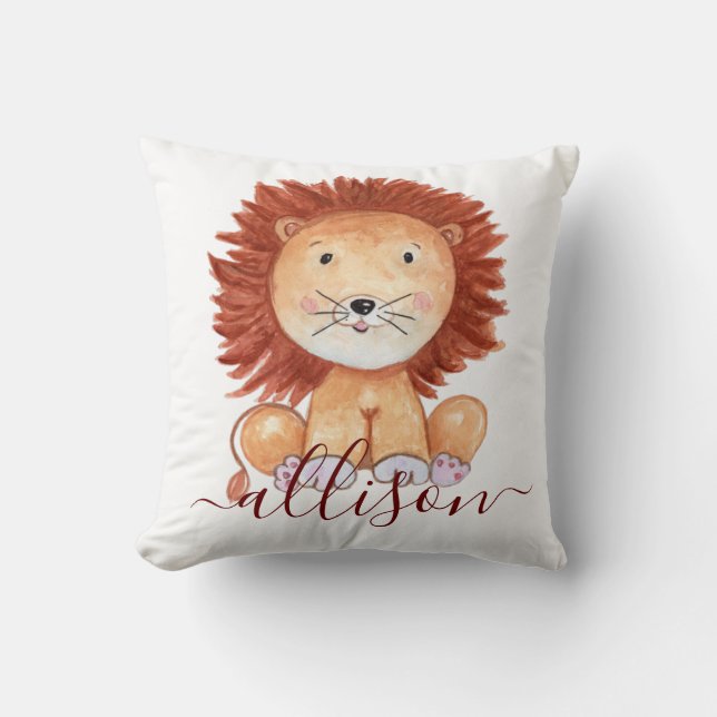 Coussin Joli lion dessiné à la main enfants personnalisés (Recto)
