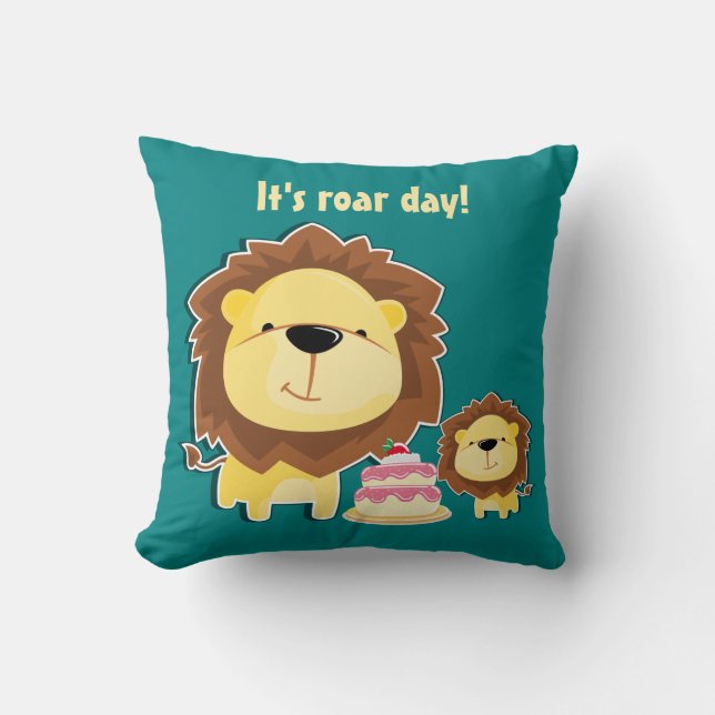 Coussin Joli Lion Et Baby Cub Anniversaire de enfant (Recto)