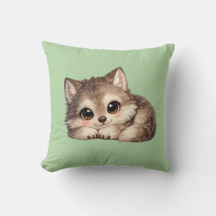 Coussin Joli louveteau aux grands yeux se relaxant Animaux
