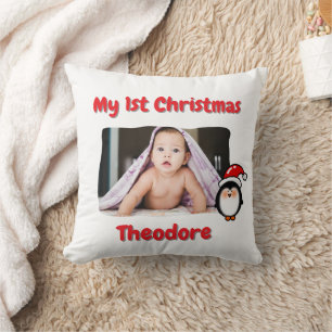 Coussin Joli Manchot Premier Noël Bébé Personnalisé