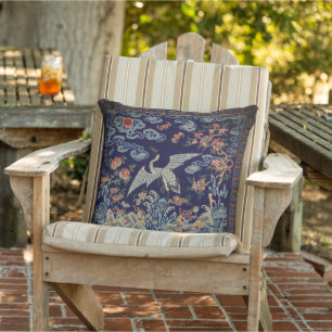 Coussin Joli Manchu chinois asiatique grue bleu