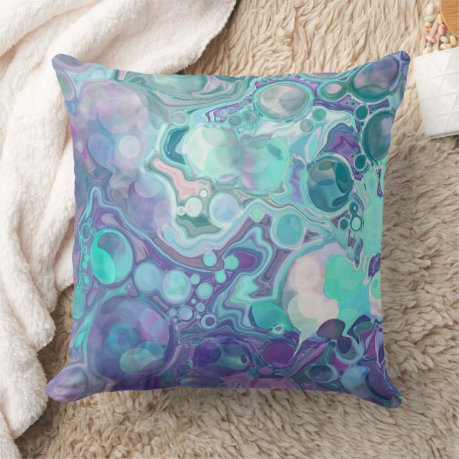 Coussin Joli marbre Abstrait violet et bleu Faux (Couverture)