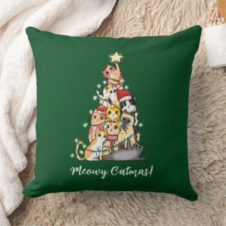 Coussin Joli Meowy Catmas Chats Sapin de Noël Vert