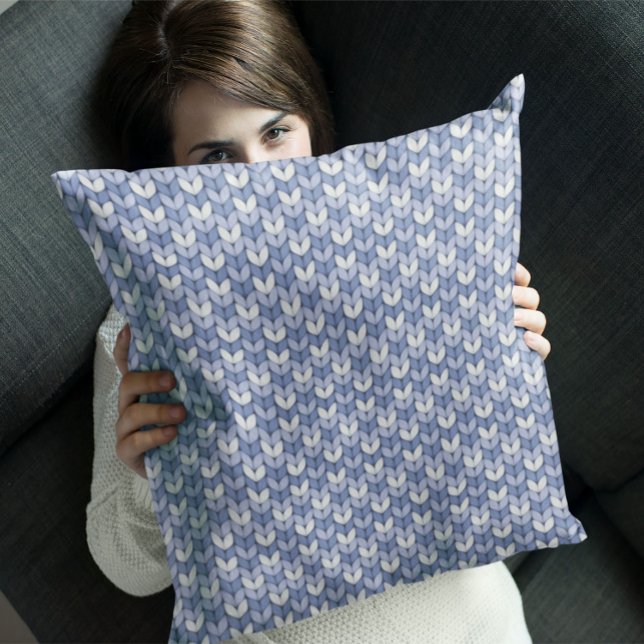 Coussin Joli modèle de tricot blanc bleu (Créateur téléchargé)