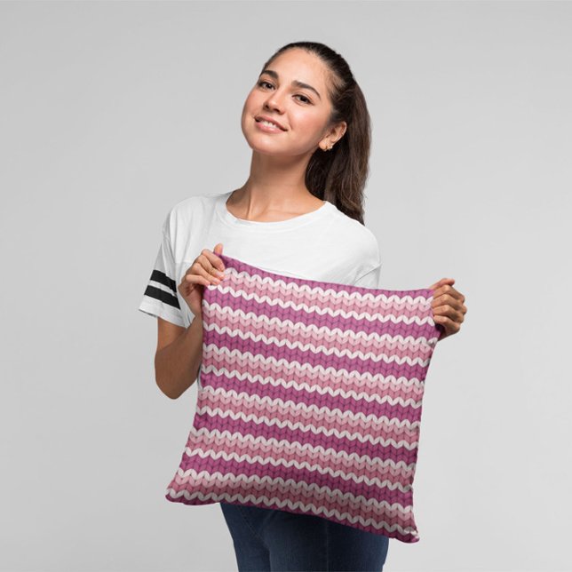 Coussin Joli modèle de tricot rose blanc (Créateur téléchargé)