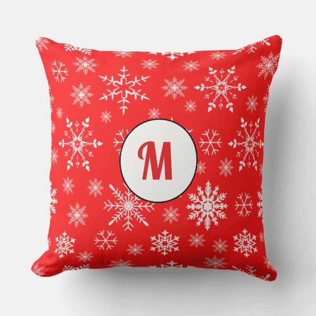Coussin Joli monogramme cadeau motif rouge flakes unique (Recto)