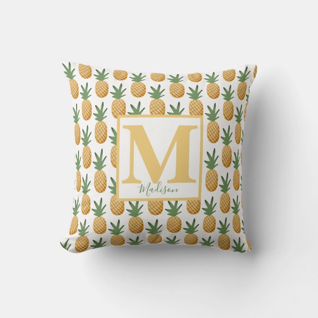 Coussin Joli Monogramme d'ananas Tropical Nom Pilier (Recto)