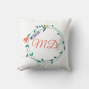 Coussin Joli monogramme de script à guirlande florale