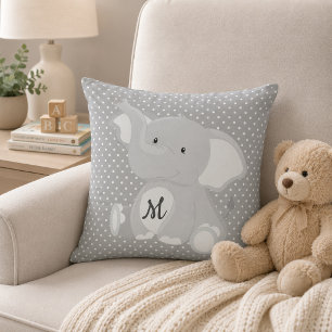 Coussin Joli Monogramme Eléphant Gris et blanc Polka point