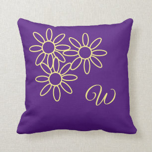Coussin Joli monogramme floral pourpre et simple