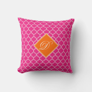 Coussin Joli Monogramme rose et blanc Trellis