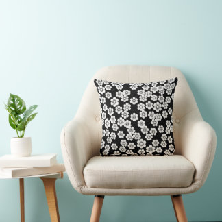 Coussin Joli motif à imprimé floral noir et blanc