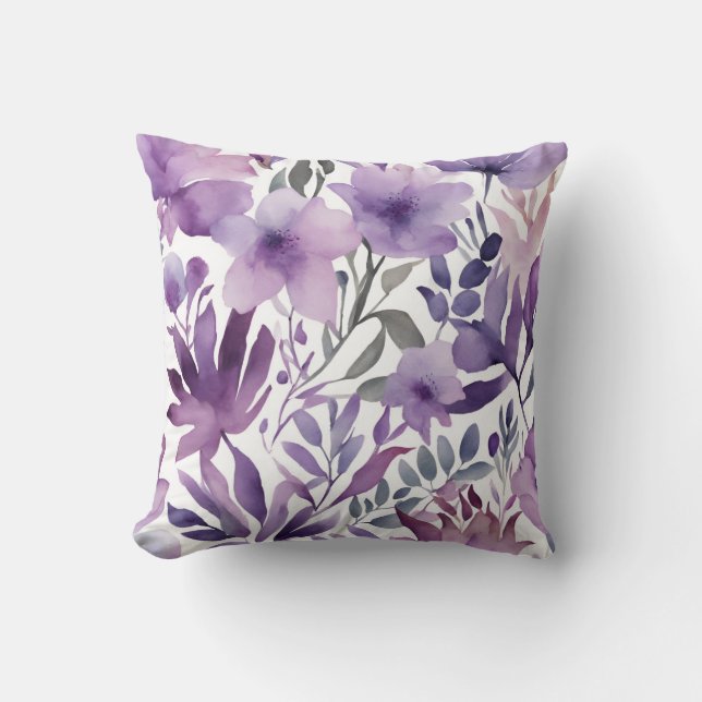 Coussin Joli motif aquarelle floral pourpre  (Recto)