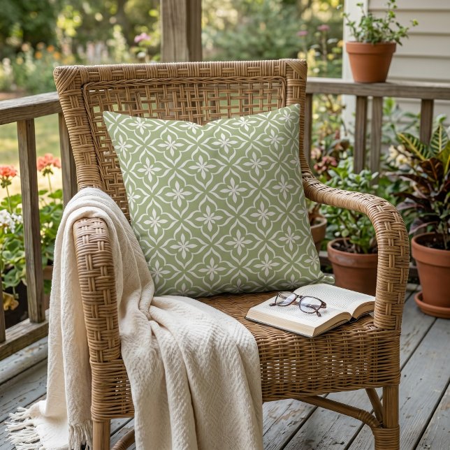 Coussin Joli motif arabe rétro chic vert sauge blanc (Créateur téléchargé)