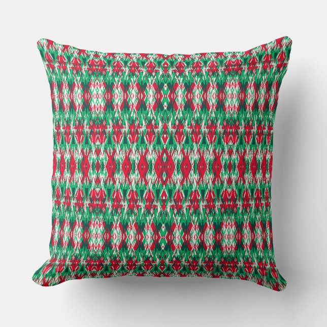 Coussin Joli motif aztèque abstrait rouge et vert (Recto)
