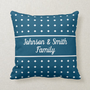 Coussin joli motif bleu marine et blanc, nom de famille