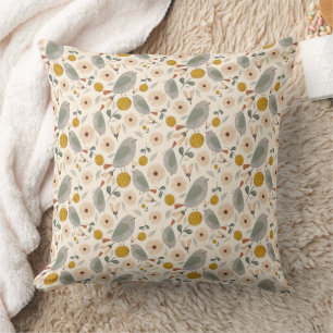 Coussin Joli motif botanique floral oiseau mignon