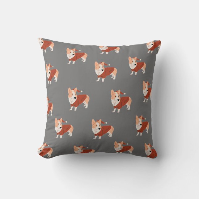 Coussin Joli Motif Corgi de Noël (Recto)