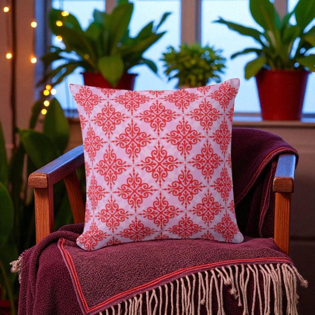 Coussin Joli motif damassé rouge et rose (Créateur téléchargé)