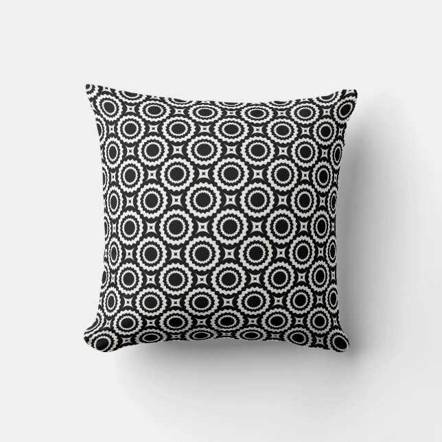 Coussin Joli motif de cercles en zigzag noir et blanc (Recto)