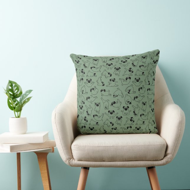 Coussin joli motif de chien de yoga sur fond vert (Chaise)