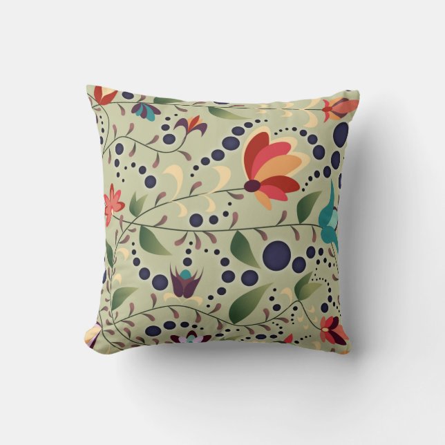 Coussin Joli Motif de fleurs Abstrait sur Sage Green (Recto)