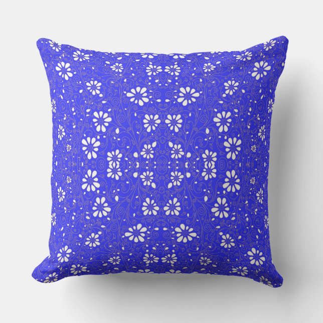 Coussin Joli motif de fleurs classique bleu blanc (Recto)
