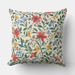 Coussin Joli motif de fleurs et de feuilles rouges jaunes