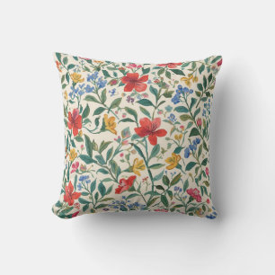 Coussin Joli motif de fleurs et de feuilles rouges jaunes 