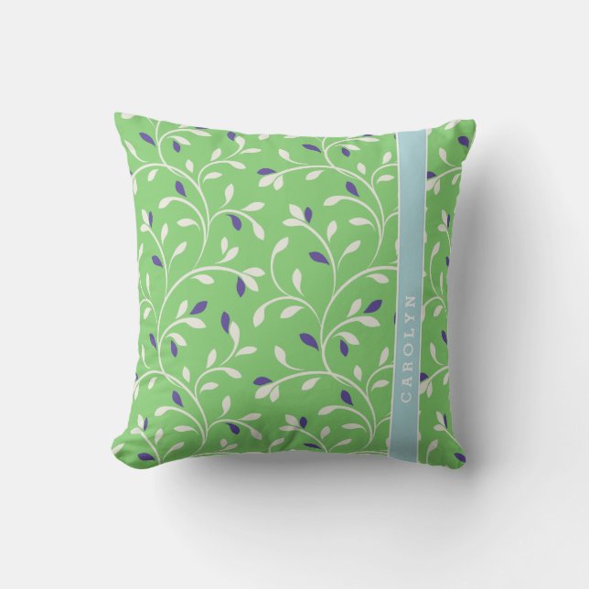 Coussin Joli motif de monogramme aux feuilles vertes frisé (Recto)