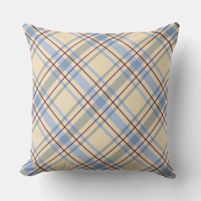 Coussin Joli motif de tartan plaid bleu et beige moderne (Recto)