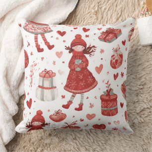 Coussin Joli motif de vacances pour fille d'hiver