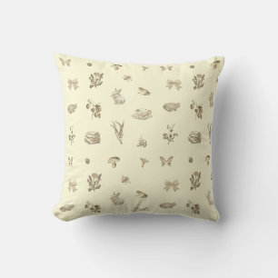 Coussin Joli motif esthétique Cottagecore beige vintage