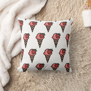Coussin Joli motif esthétique de glace à la fraise rose