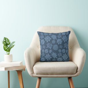 Coussin Joli motif floral bleu foncé