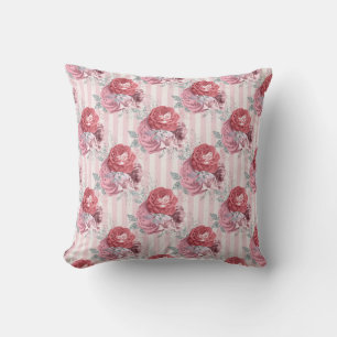 Coussin Joli motif floral rayé rose