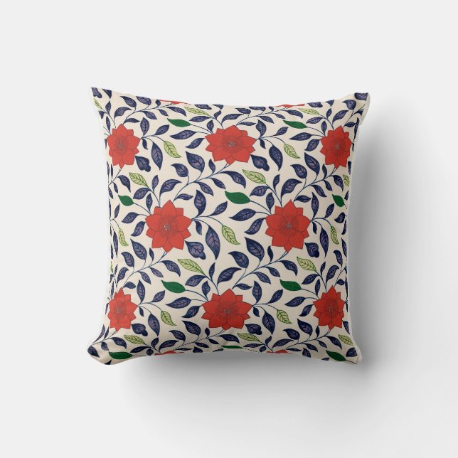 Coussin Joli motif floral rouge (Recto)