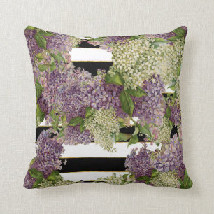 Coussin Joli motif floral Vintage moderne à rayures Lilac