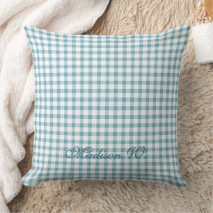 Coussin Joli motif gingham bleu poussiéreux