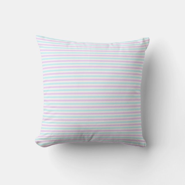 Coussin Joli motif girly à rayures rose pastel et sarcelle (Recto)