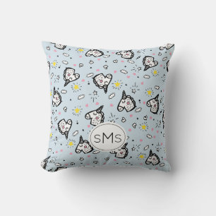 Coussin Joli Motif Licorne Bleu Pastel Féminin Monogramme