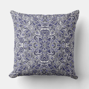 Coussin Joli motif paisley bleu blanc design