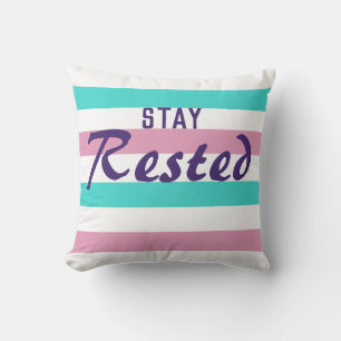 Coussin Joli Motif rose et turquoise rayé avec texte