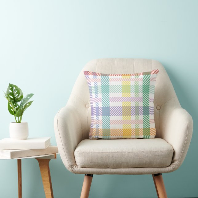 Coussin Joli motif tartan à carreaux pastel coloré (Chaise)