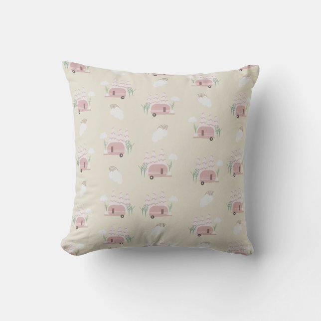 Coussin Joli motif terreux de caravane rose (Recto)