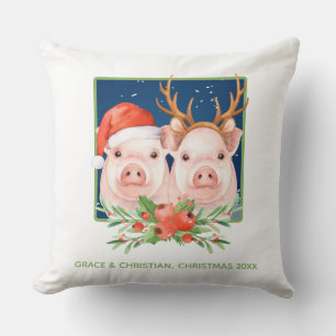 Coussin Joli Noël à deux cochons