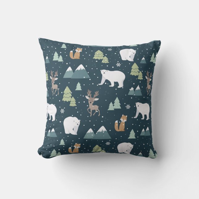 Coussin Joli Noël Animaux d'hiver Motif rustique (Recto)