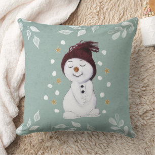 Coussin Joli Noël bleu bonhomme de neige